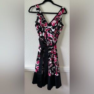 Black White and Pink Tie Front Dress